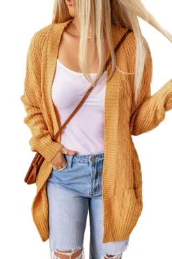 Online Dear-Lover Knit Texture Long Cardigan Mustard
