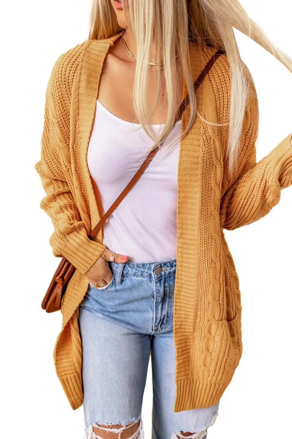 Online Dear-Lover Knit Texture Long Cardigan Mustard