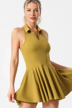 Hot Dear-Lover V Neck Sleeveless Active Pleated Dress Mustard