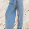 Online Dear-Lover Drawstring High Waist Wide Leg Denim Pants Myosotis