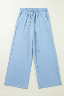 Online Dear-Lover Drawstring High Waist Wide Leg Denim Pants Myosotis