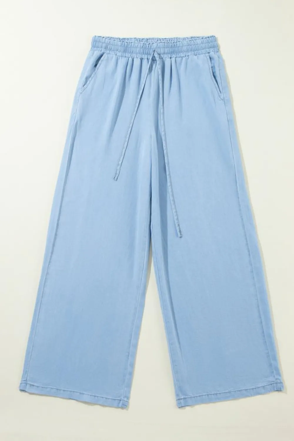 Online Dear-Lover Drawstring High Waist Wide Leg Denim Pants Myosotis