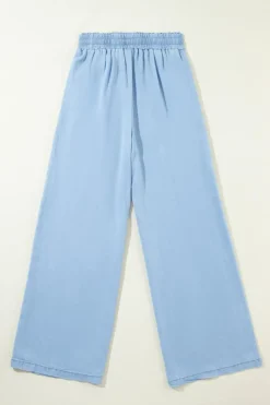Online Dear-Lover Drawstring High Waist Wide Leg Denim Pants Myosotis