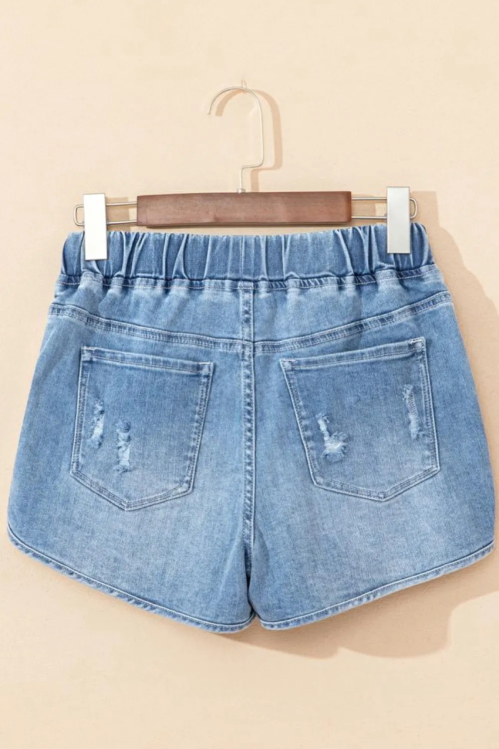 Fashion Dear-Lover Drawstring High Waist Distressed Denim Shorts Myosotis