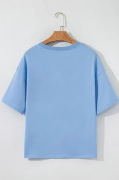Clearance Dear-Lover Flag Bow Graphic Crewneck Tee Myosotis