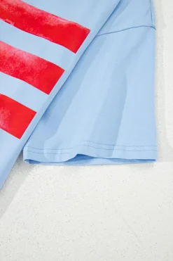 Clearance Dear-Lover Flag Bow Graphic Crewneck Tee Myosotis
