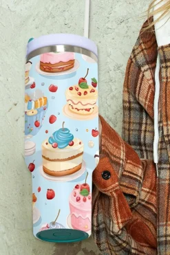 Best Dear-Lover Fruit Cake Pattern Vacuum Cup with Handle 40oz Myosotis
