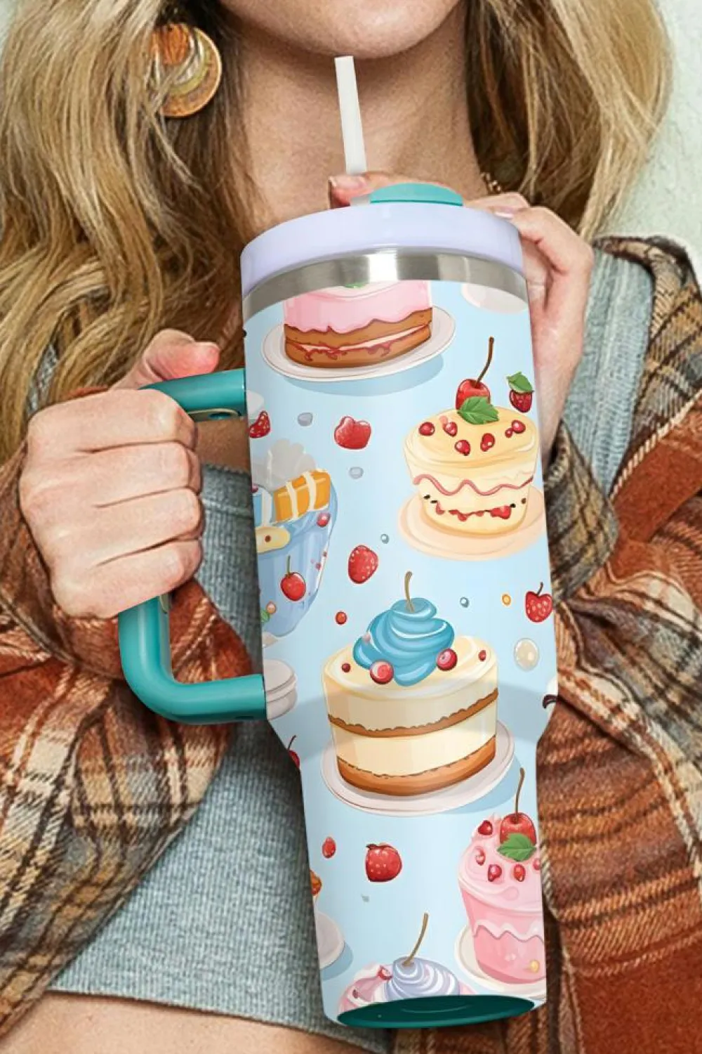 Best Dear-Lover Fruit Cake Pattern Vacuum Cup with Handle 40oz Myosotis