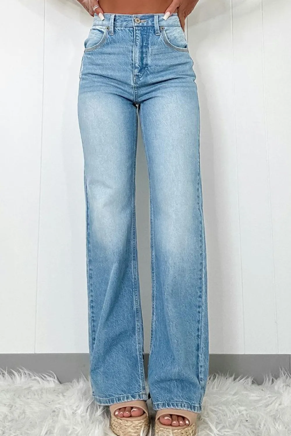 Hot Dear-Lover High Rise Shift Slit Leg Straight Jeans Myosotis