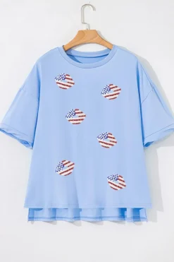 Outlet Dear-Lover Kiss American Flag Sequin Lip Graphic Oversize T Shirt Myosotis