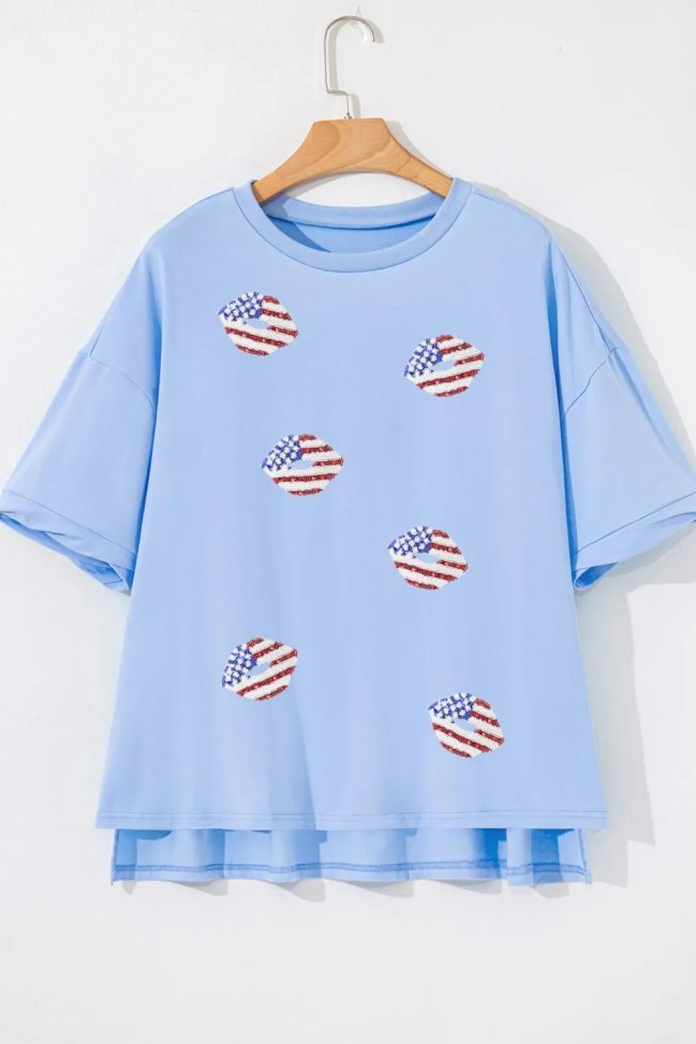 Outlet Dear-Lover Kiss American Flag Sequin Lip Graphic Oversize T Shirt Myosotis