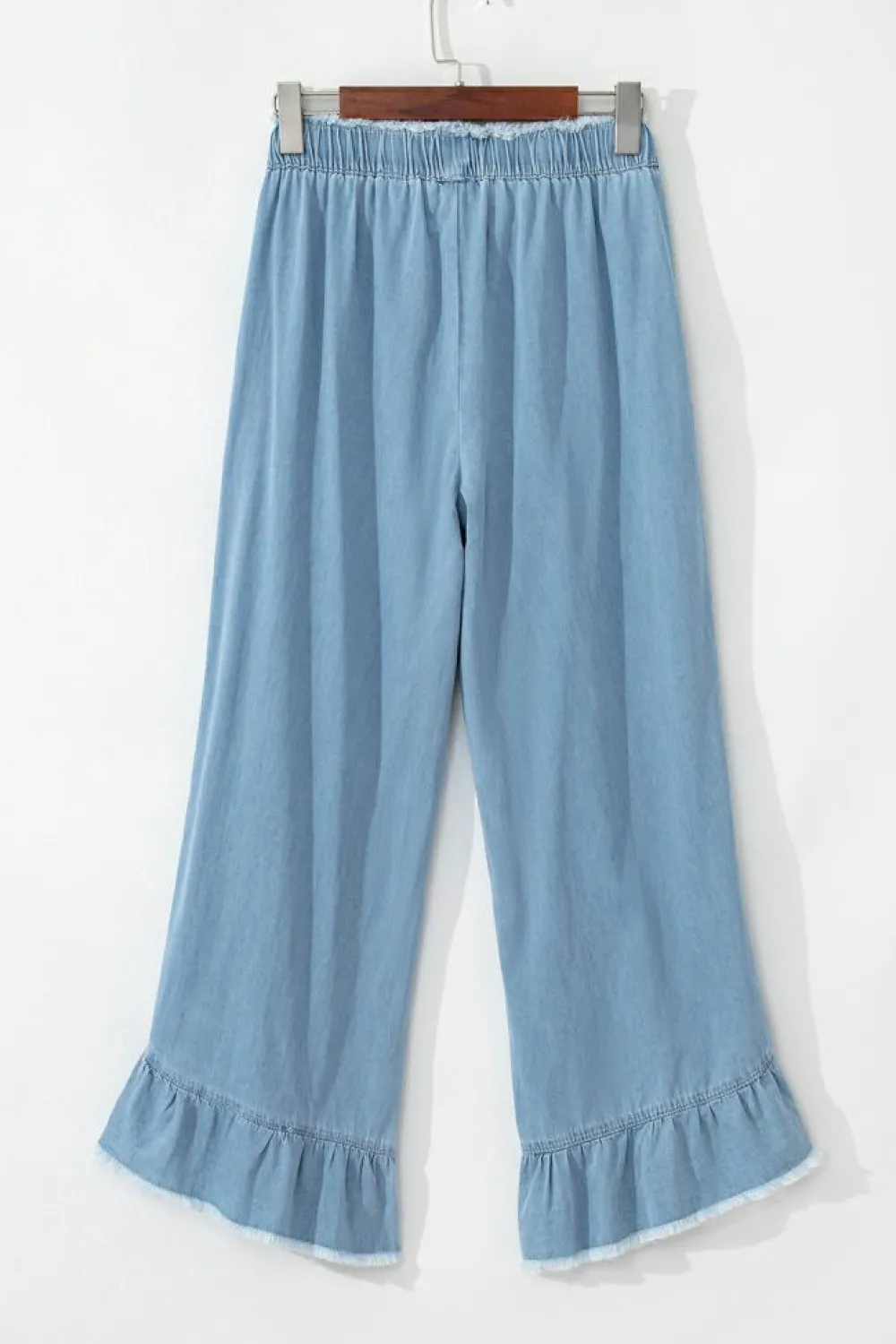 Fashion Dear-Lover Light Wash Raw Hem Ruffled Wide Leg Jeans Myosotis