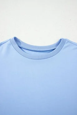 Clearance Dear-Lover Loose Half Sleeve Hi Low Hem T Shirt Myosotis