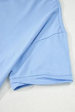 Clearance Dear-Lover Loose Half Sleeve Hi Low Hem T Shirt Myosotis