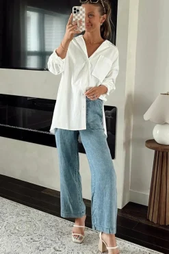 Outlet Dear-Lover Mineral Wash Drawstring Waist Loose Straight Denim Pants Myosotis