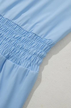 Clearance Dear-Lover Plain Sleeveless Loop Drawstring Cinched Waist Romper Myosotis