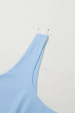 Clearance Dear-Lover Plain Sleeveless Loop Drawstring Cinched Waist Romper Myosotis
