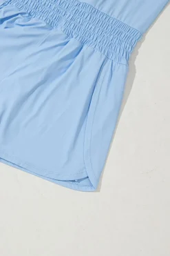 Clearance Dear-Lover Plain Sleeveless Loop Drawstring Cinched Waist Romper Myosotis
