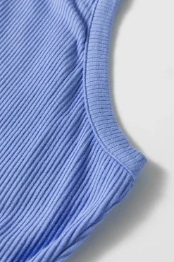 Clearance Dear-Lover Ribbed Vest Patchwork Tiered Midi Dress with Pockets Myosotis