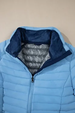 Online Dear-Lover Solid Color Quilted Zip-up Puffer Jacket Myosotis