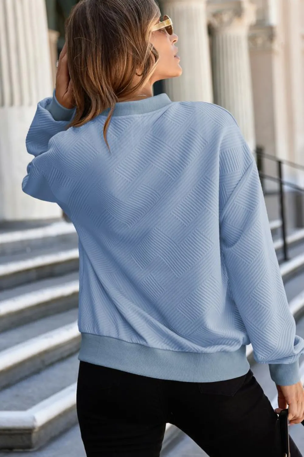 Fashion Dear-Lover Solid Textured Stand Neck Zipper Bomber Jacket Myosotis