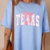 Outlet Dear-Lover TEXAS Bow Graphic Half Sleeve Drop Shoulder Loose Tee Myosotis
