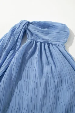 Best Dear-Lover Textured Pleated Tied Mock Neck  Flowy Tank Top Myosotis