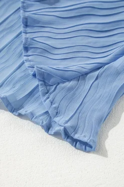 Best Dear-Lover Textured Pleated Tied Mock Neck  Flowy Tank Top Myosotis