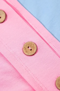 Hot Dear-Lover Two Tone Half Buttons Collared T Shirt Myosotis