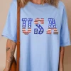 Fashion Dear-Lover USA Patched Drop Sleeve Crewneck T Shirt Myosotis