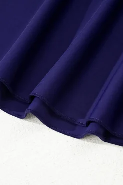 Discount Dear-Lover Adjustable Straps Cutout Ruched Knot Slit One Piece Swim Dress Navy Blue