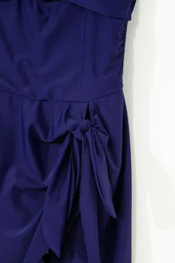 Discount Dear-Lover Adjustable Straps Cutout Ruched Knot Slit One Piece Swim Dress Navy Blue