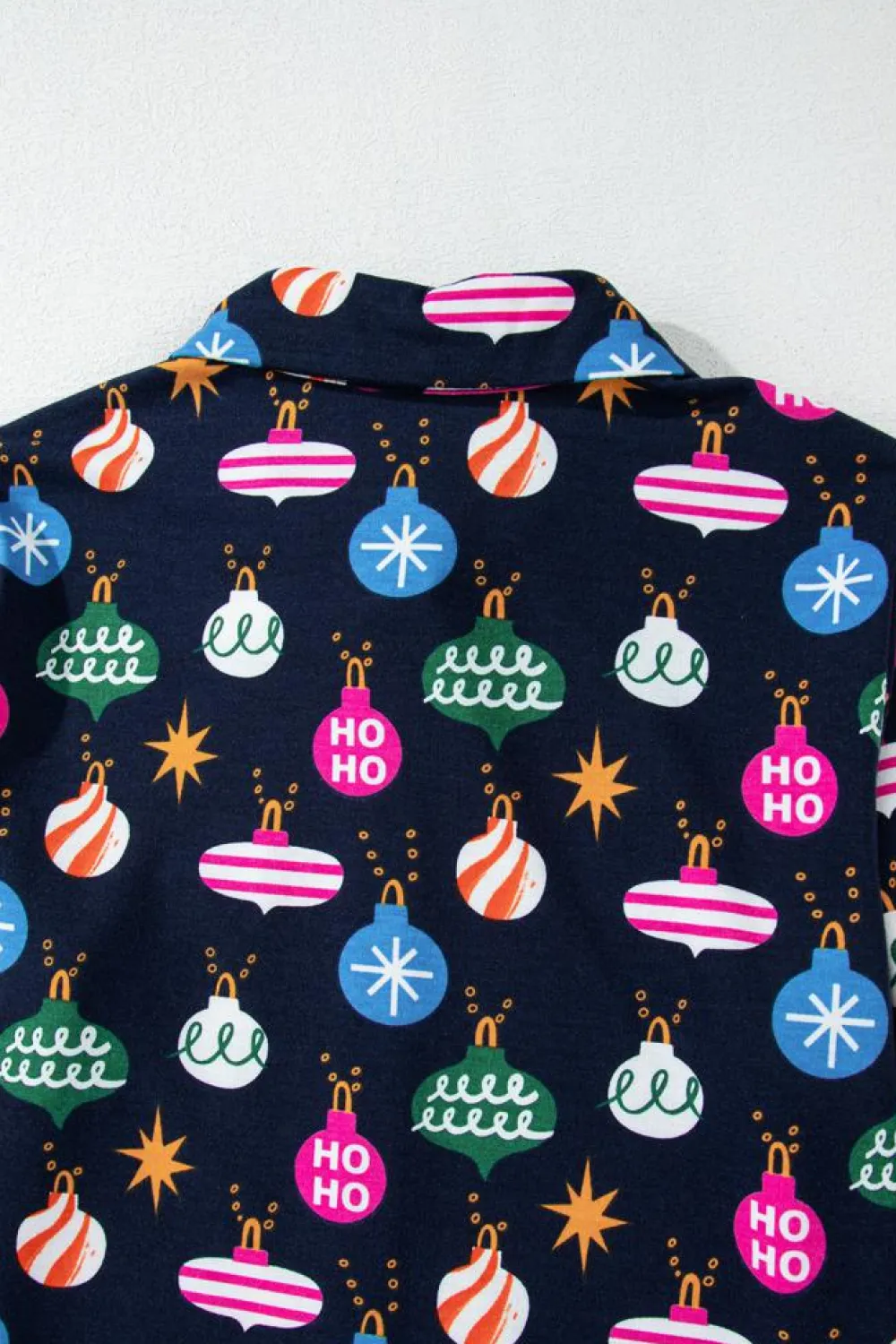 Hot Dear-Lover Colorful Christmas Lights Print Shirt and Pants Pajama Set Navy Blue
