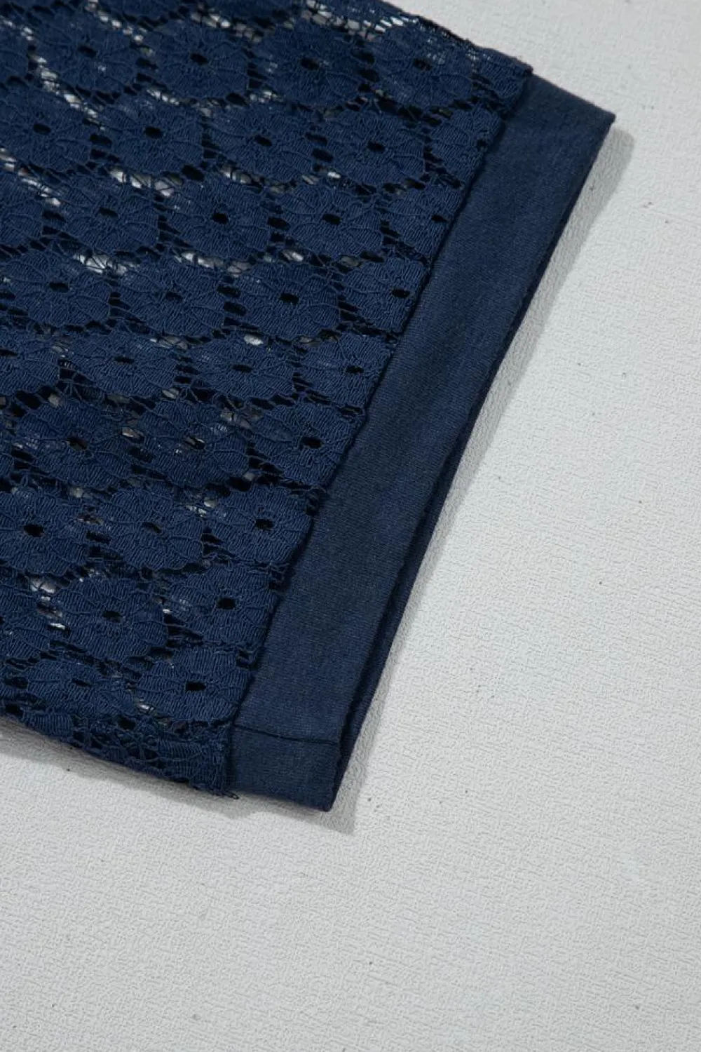 Clearance Dear-Lover Contrast Lace Raglan Sleeve Pleated Detail Shift Dress Navy Blue