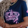 Online Dear-Lover Crown Graphic Crew Neck T Shirt Navy Blue