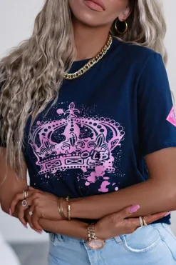Online Dear-Lover Crown Graphic Crew Neck T Shirt Navy Blue