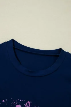 Online Dear-Lover Crown Graphic Crew Neck T Shirt Navy Blue