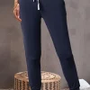 Fashion Dear-Lover Drawstring Waist Pocketed Joggers Navy Blue
