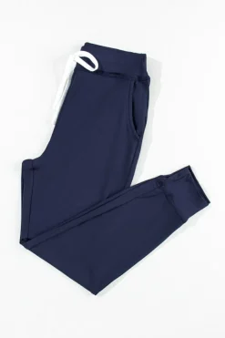 Fashion Dear-Lover Drawstring Waist Pocketed Joggers Navy Blue