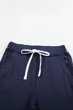 Fashion Dear-Lover Drawstring Waist Pocketed Joggers Navy Blue