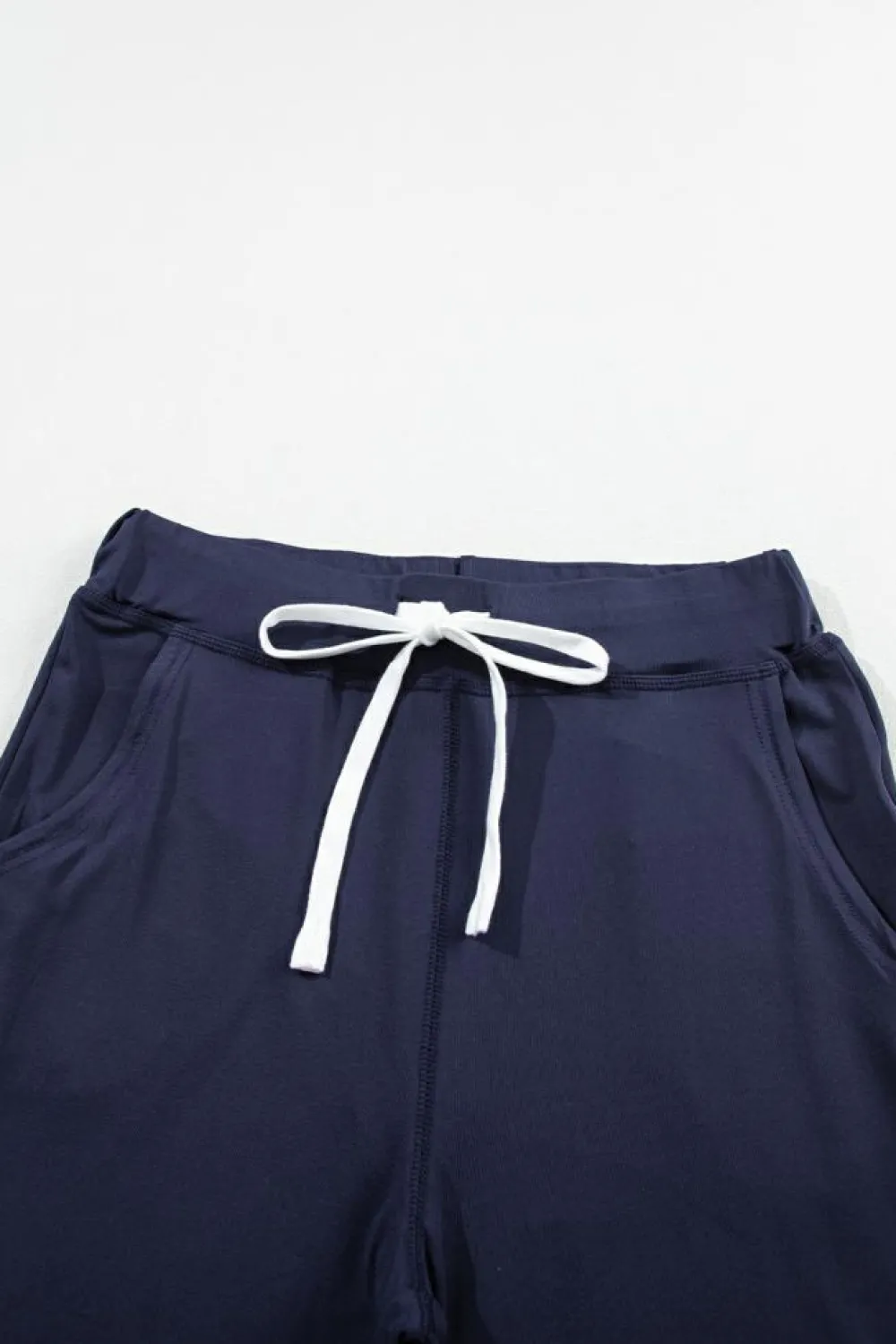 Fashion Dear-Lover Drawstring Waist Pocketed Joggers Navy Blue