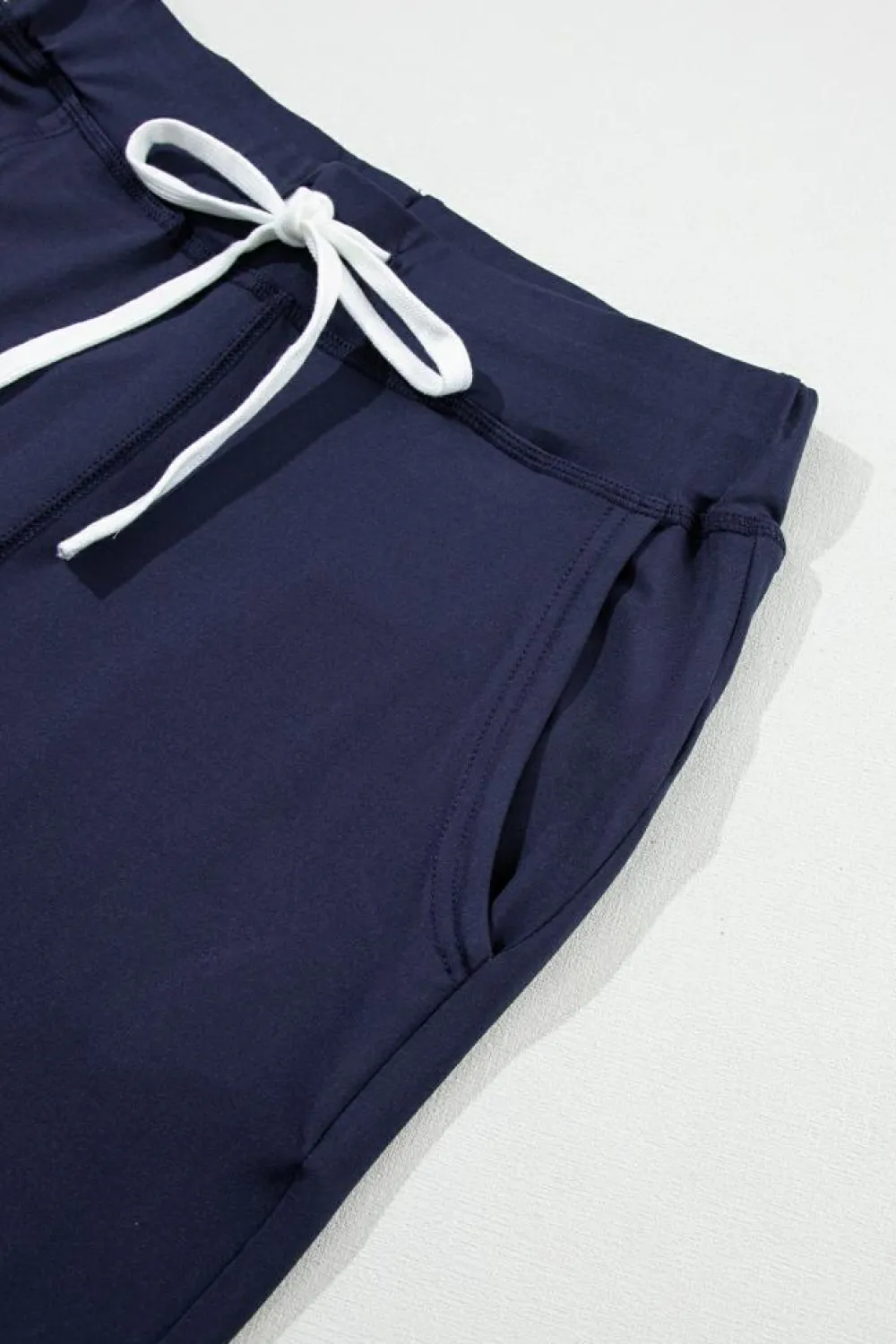 Fashion Dear-Lover Drawstring Waist Pocketed Joggers Navy Blue