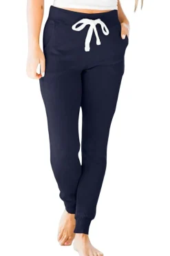 Fashion Dear-Lover Drawstring Waist Pocketed Joggers Navy Blue