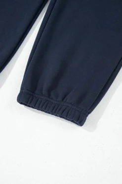 Outlet Dear-Lover Fold Down Collar Pullover and Joggers Tracksuit Navy Blue