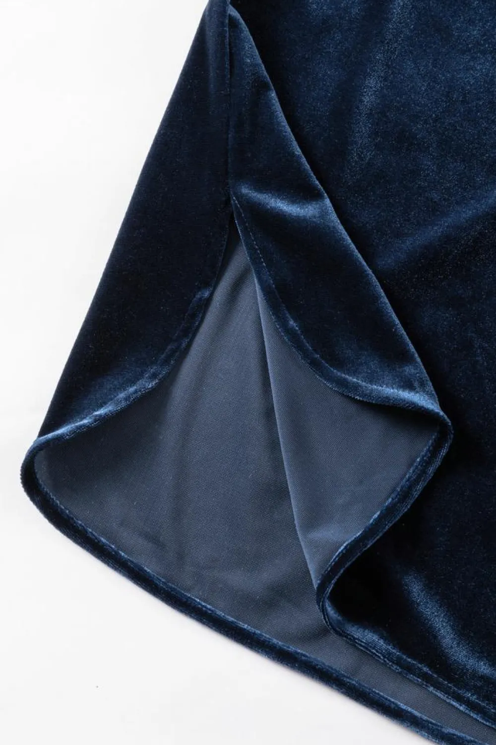 Hot Dear-Lover Frilled Neck Buttoned Front Velvet Top Navy Blue