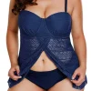 Sale Dear-Lover Navy Blue Lace Flyaway Underwired Plus Size Tankini Bathing Suit Dark Blue