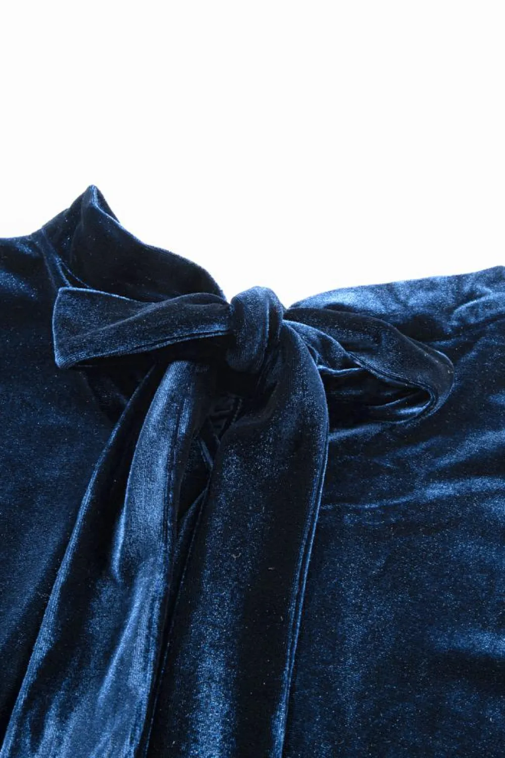 Hot Dear-Lover Mock Neck Puff Sleeve Velvet Blouse Navy Blue