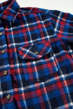 Clearance Dear-Lover Plaid Flap Pocket Button Up Shacket Navy Blue