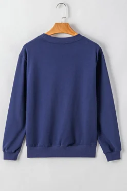 New Dear-Lover Plain Drop Shoulder Crewneck Pullover Sweatshirt Navy Blue