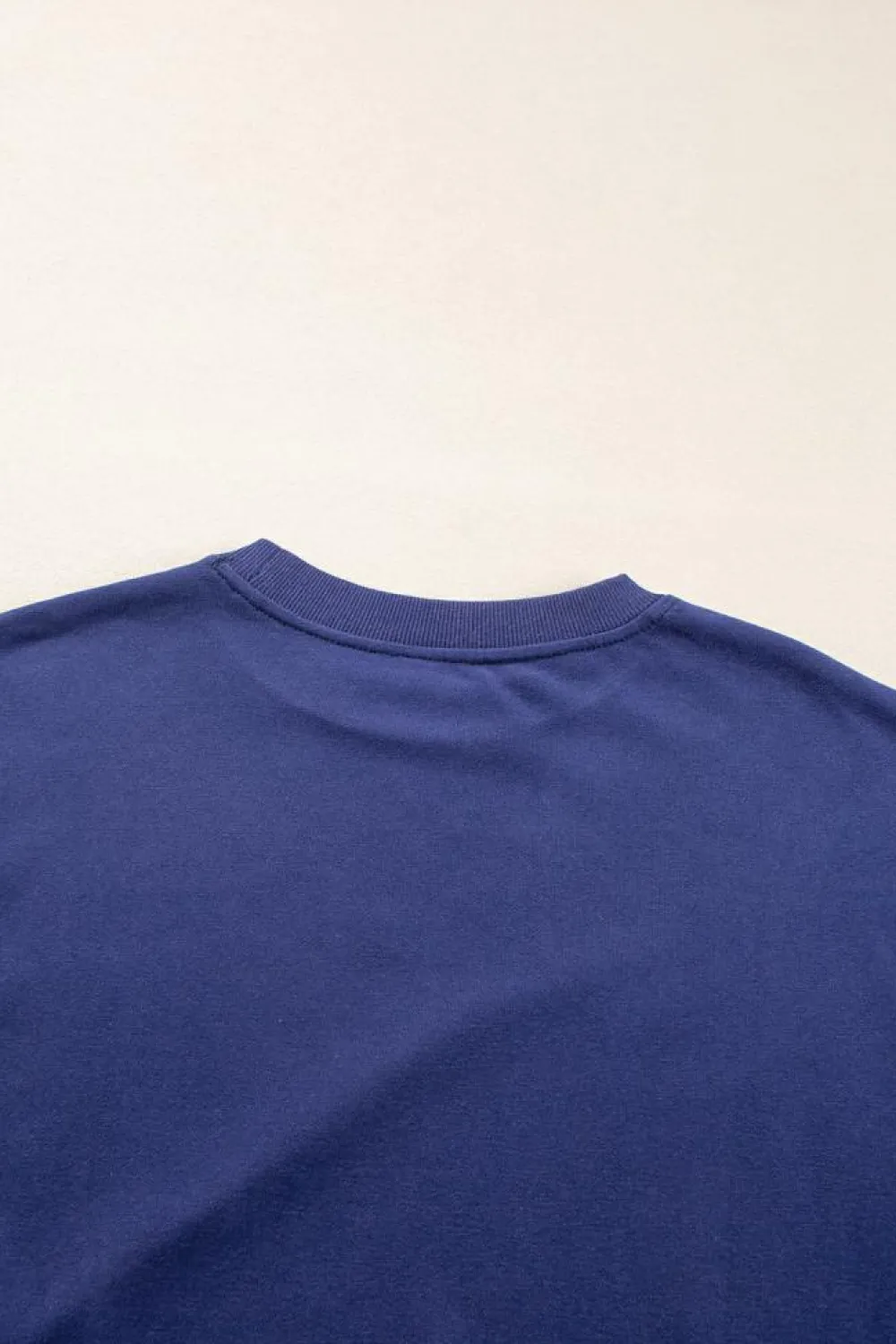 New Dear-Lover Plain Drop Shoulder Crewneck Pullover Sweatshirt Navy Blue